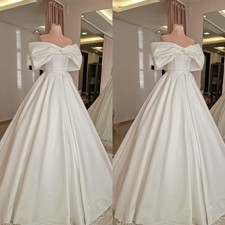 Satin Wedding Dress Off Shoulder White Ivory A Line Elegant Bridal Ball Gowns