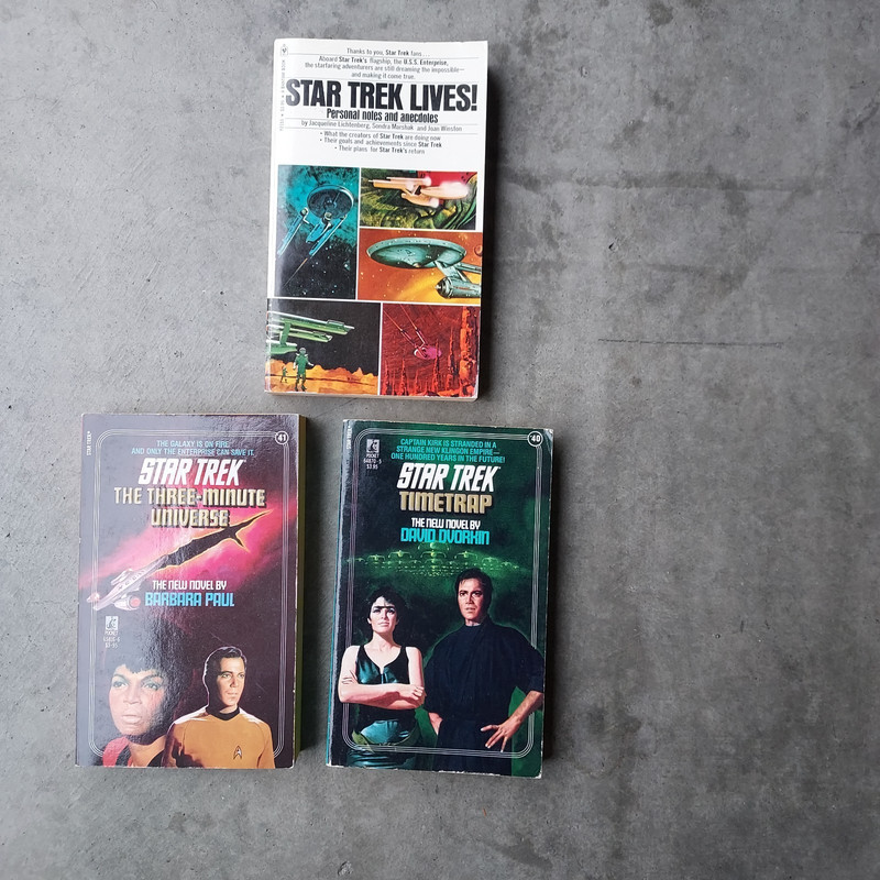 Star Trek Paperback Book Lot 3 Vintage Novels 70's-lives, time trap & 3 universe