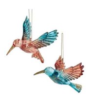 Set of 2 Teal  Desert Rose HUMMMINGBIRD Christmas Ornaments, by Kurt Adler