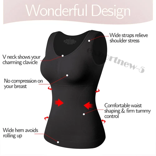 Women's Built In Bra Camisole Tank Top Vest Body Shaper Tummy Control Shapewear - Bild 6 von 25