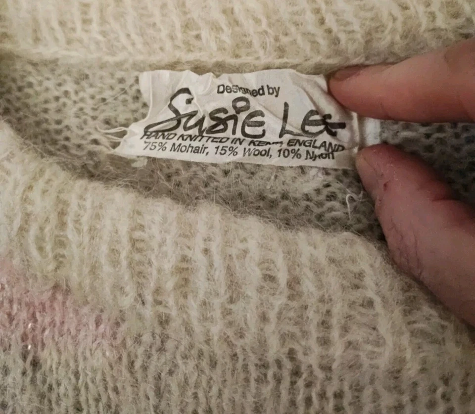 Suéter De Colección Susie Lee Mohair Tejido a Mano Para Mujer Mediano Años 80 Pastoral Oveja Casa de Campo Foto 4 de 4