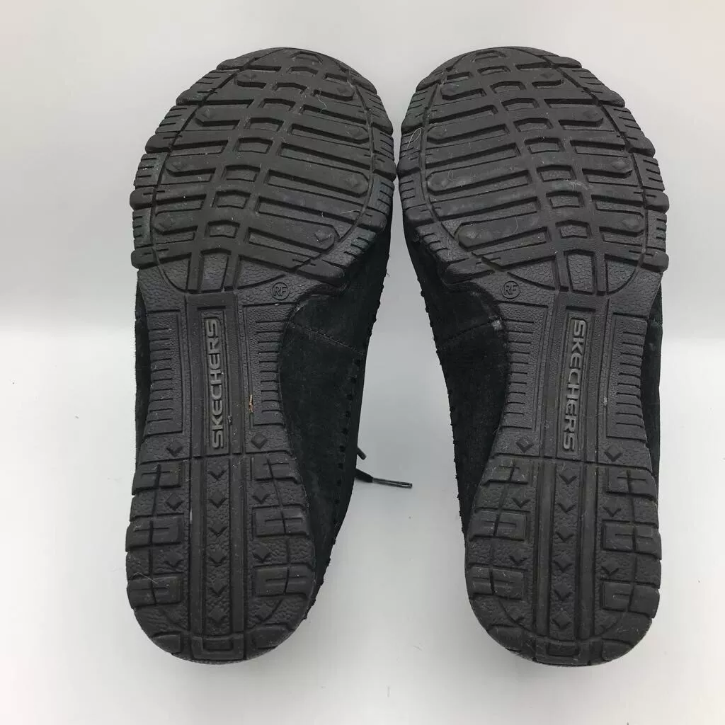 Skechers Womens Totem Pole Ankle Moccasin Boots Black Leather Moc Toe Lace Up 7