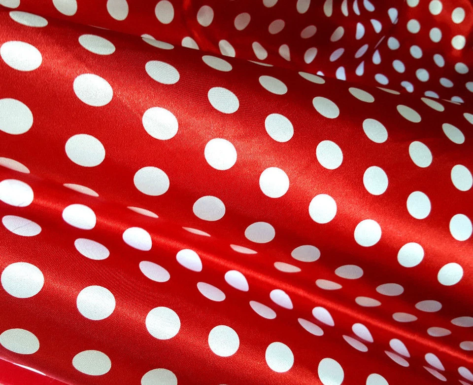红色缎面白色圆点面料 3/4 英寸圆点 58 英寸 YARD 出品 — 第 4/4 张图片