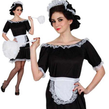 French Maid Costume Black White Waitress Fancy Dress Outfit Sizes 6 to 24