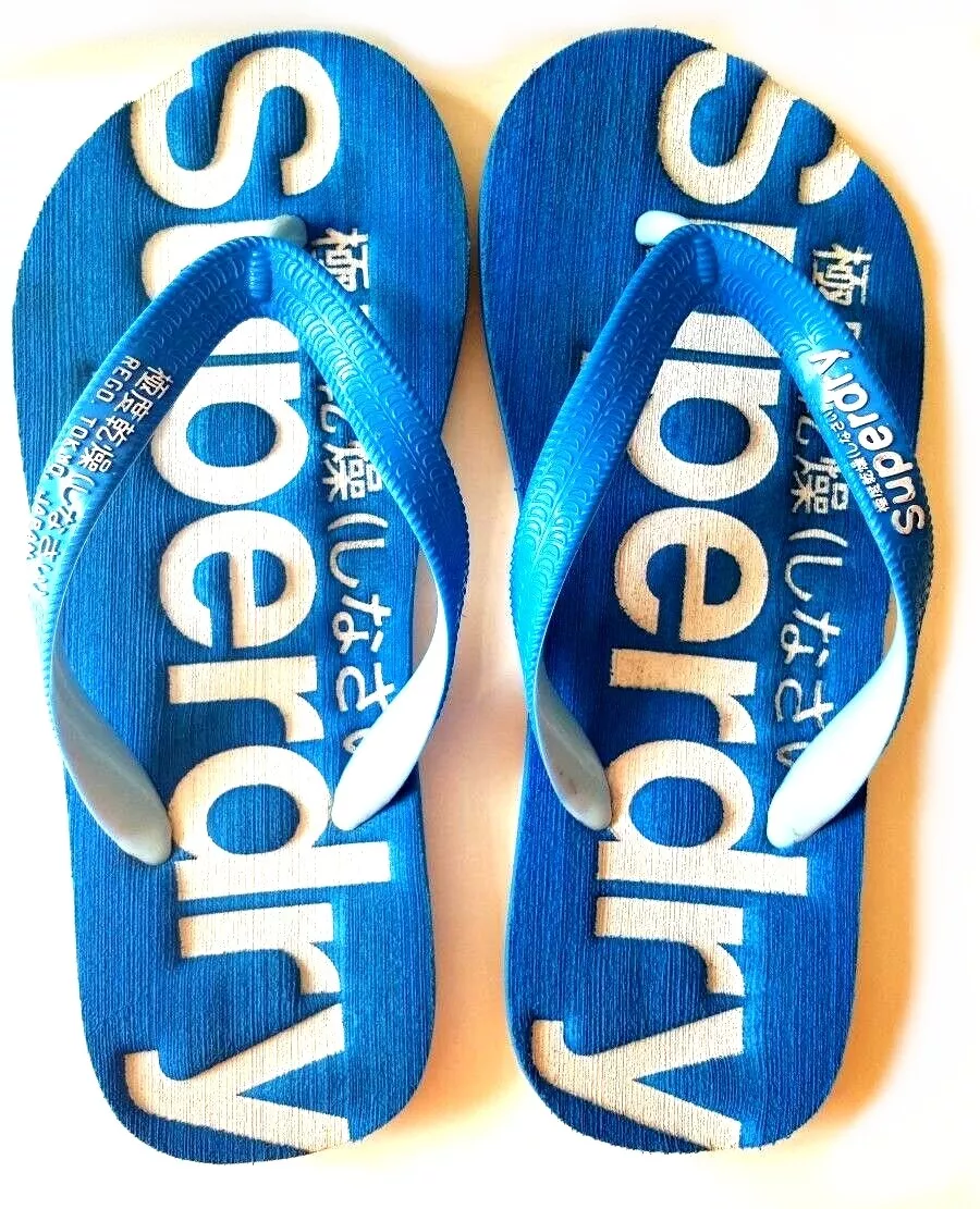 Superdry Unisex Bright Blue and White Logo Print Beach Flip Flops