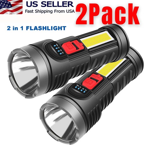 2 Pack LED Super Bright Flashlight Rechargeable Torch Tactical Lamp USB+ Battery - Picture 1 of 15
