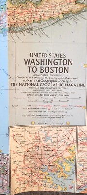 VTG 1962 National Geographic Washington to Boston Fold-Out Map