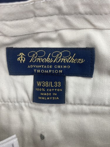Brooks Brothers Advantage Chino Thompson Pants Pleated Cuffed Beige Size 38x33 - Picture 5 of 8