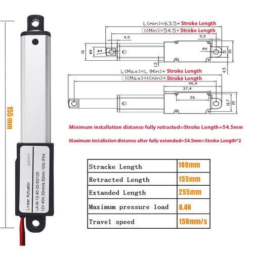 Mini Micro Motor Lineal Actuador Lineal Eléctrico 12V 10mm 30mm 50mm 75mm 100mm - Imagen 2 de 22