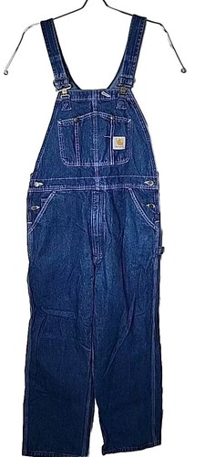 Carhartt Herren Größe 36X30 Trägerhose Carpenter Workwear blau Denim Jeans lange Latzhose