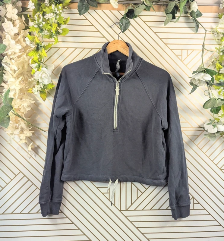 vuori sedona 1/2 zip cropped cotton blend tie sweatshirt