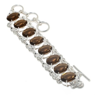 Smoky Quartz Gemstone Handmade 925 Sterling silver Bracelet Size 7-8''