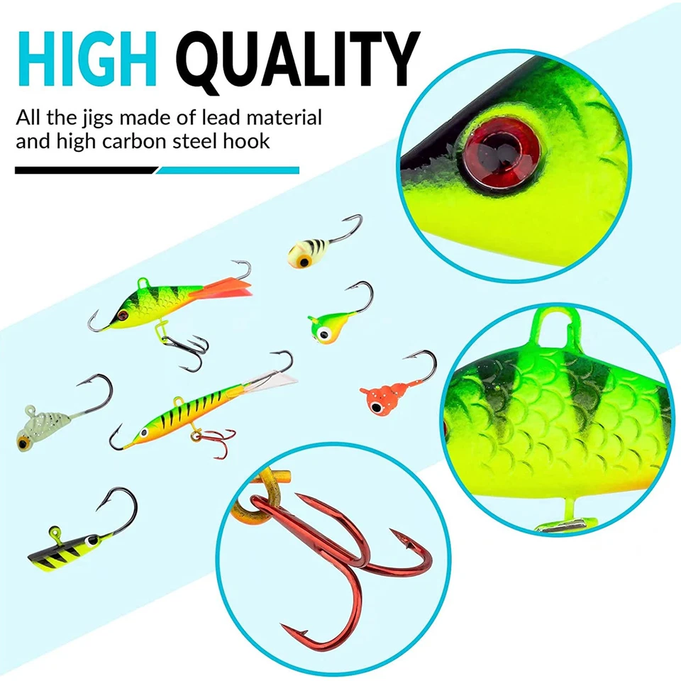 Kit de 31 piezas de plantillas y señuelos de pesca en hielo que brillan en la oscuridad cabezas de plantilla para hielo Panfish Foto 4 de 4