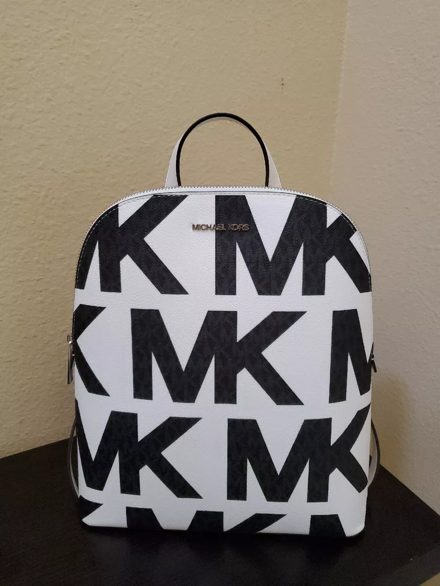 NWT $298 MICHAEL KORS CINDY LARGE GRAPHIC LOGO BACKPACK OPTICWHT/BLK