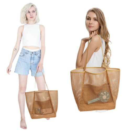 Casual Tote Bag Large Mesh Beach Accessories Purse Picnic Vacation Shoulder Bag - Picture 5 of 15