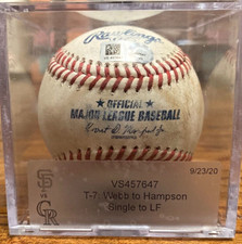 Garrett Hampson Rockies Game Used SINGLE Baseball 9/23/2020 vs Giants Hit #122