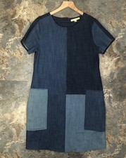 Hope & Harlow Womens 8 Denim Shift Dress Knee Length Blue Zip Back Patchwork