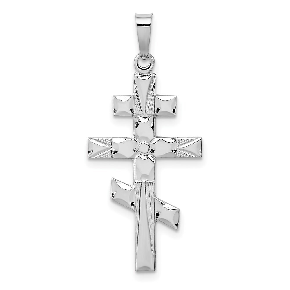 14K White Gold Eastern Orthodox Cross Pendant XR499