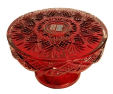 Shannon Crystal by Godinger Dublin Red Footed Round Cake Stand Plate New No Box
