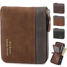 Men RFID Blocking Leather Bifold Wallet Credit Card ID Holder Zip Around Purse
