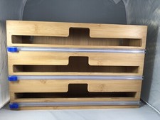 Plastic wrap tin foil wax paper dispenser w cutter 3 slot kitchen organizer G