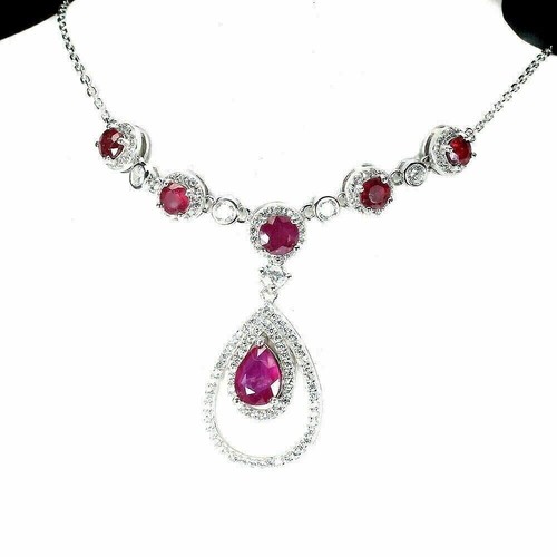Silver Necklace Pink Ruby Genuine Natural Gems Solid Sterling 17 to 19 Inch - Picture 4 of 24