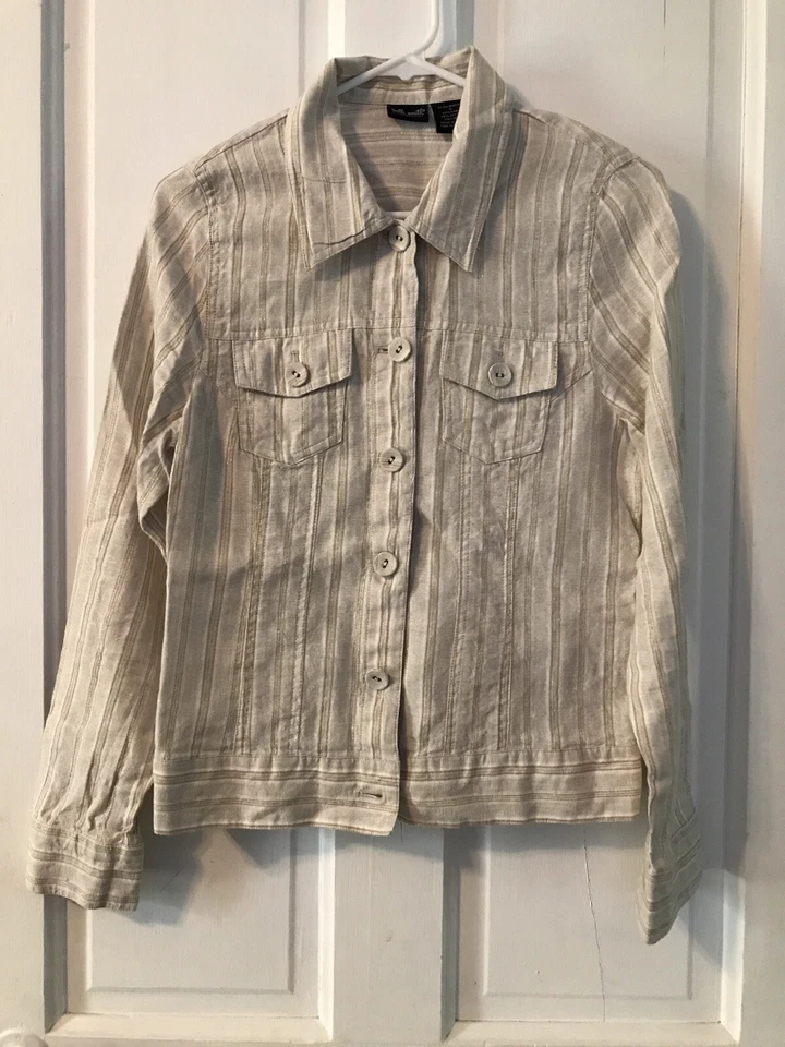 Chaqueta Willi Smith Mezcla Lino Tostado, Talla Pequeña Botón Delantero Dorado Metálico Foto 2 de 4