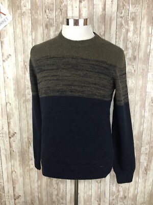 Colins Sweater Mens Medium Slim Color Block Green Blue Pullover Sweatshirt N70