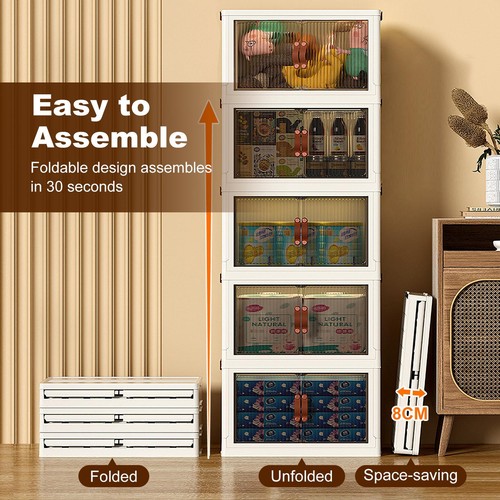 5 Tier Large Capacity Foldable Organizer Box Cabinet with Wheels, Storage Bins- - Picture 5 of 11
