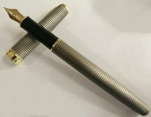 Pluma Estilográfica Pluma Rejilla Plata Brillante Serie Soneto Plumín Fino (F) SIN Caja Regalos - Imagen 1 de 6