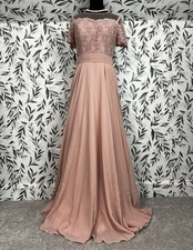 Elegant Blush Pink Lace Evening Gown Prom wedding Guest Sz S 6 NWT Bridesmaid E