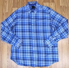 TAILORBYRD REGULAR FIT 100 COTTON SHIRT BLUE  WHITE PLAID Sz LARGE, L