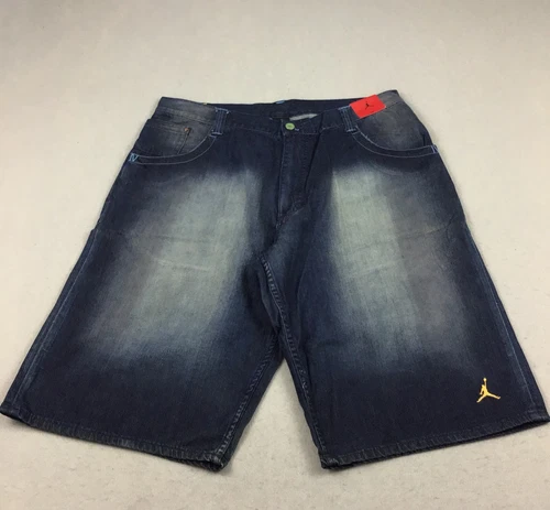 Vintage Jordan Shorts Men 38 Blue Baggy Denim Embroidery Hip Hop Deadstock Y2K