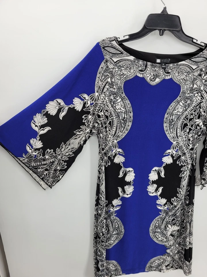 Vestido Carol Little para mujer 8 azul negro barroco manga campana cuello barco funda Foto 3 de 4