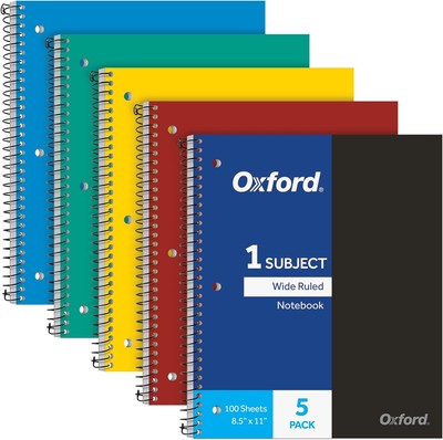 Oxford 1 Subject Spiral Notebook, Notebooks for School, Assorted Primary 