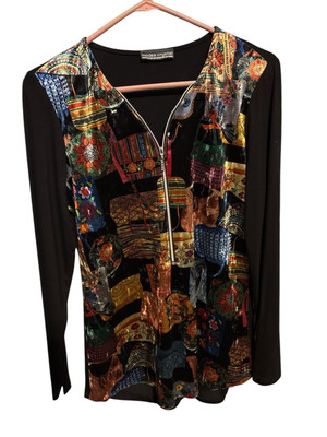 Modes Crystal Velvet Zip Front Long Sleeve Ladies Top Blouse No Tags