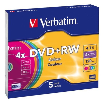 5x Verbatim DVD+RW Rohlinge Colour 4,7GB 4x Speed Slim Case 120 Minuten farbig