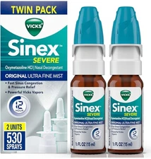 Vicks Sinex Severe Nasal Spray, Ultra Fine Mist, 2-pack; Exp. 7/2026 & after