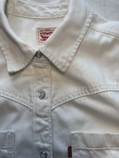 Levi's Louisa Pearl Snap White Denim Dress Relaxed Fit w Pockets Icy-Ecru/White