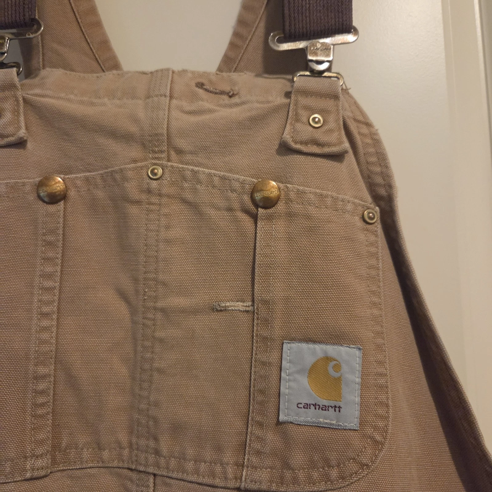 Vintage Carhartt Quilt Lined Double Knee Duck Bib Overalls Brown No Tag Workwear image 2