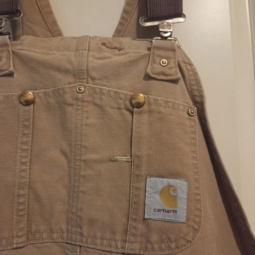 Vintage Carhartt Quilt Lined Double Knee Duck Bib Overalls Brown No Tag Workwear image 2