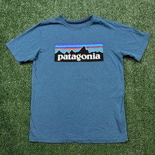 Patagonia Youth Graphic T Shirt Size L Blue Short Sleeve Crew Neck Outdoor Hiker