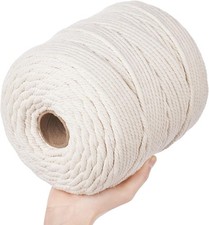Macrame Cord 6mm x 218Yards, Natural Cotton Macrame Rope - 4 Strands Twisted