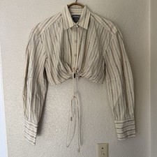 Jacquemus La Chemise Pildao Crop Shirt Pinstripe Beige 36 Beige Poplin Cottage