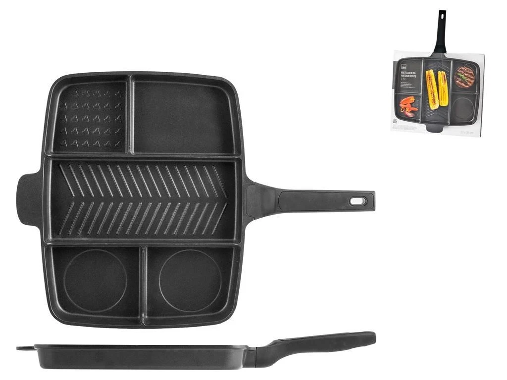 H&h Parrilla Antiadherente 5 Compartimentos Rectangular