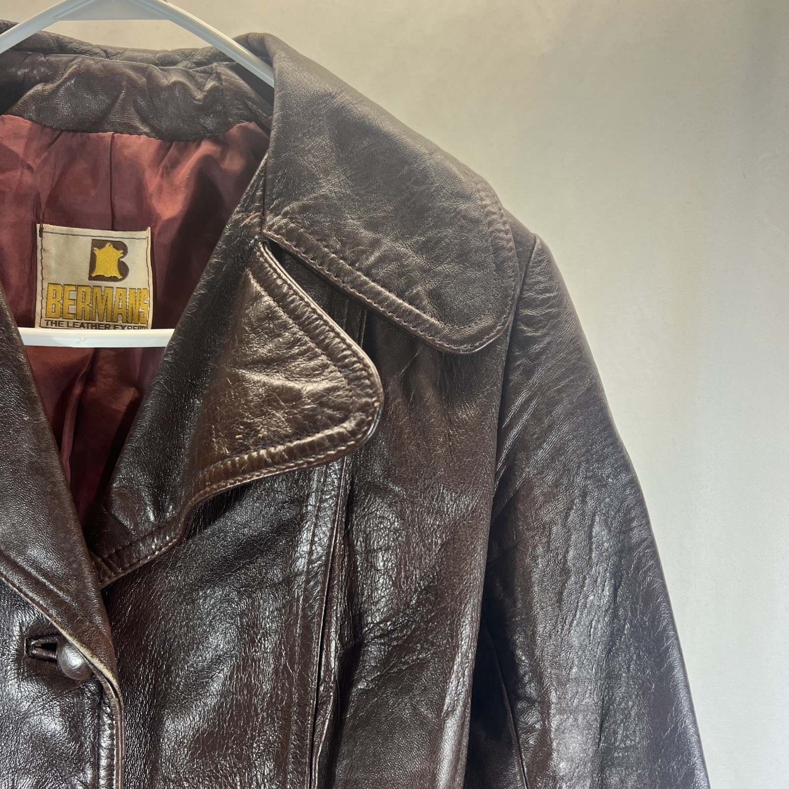 Berman's Brown Full Button Collared Belted Long L… - image 6