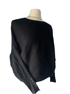 Philosophy Clothing Black Ribbed Knit Pullover Sweater Button Sleeve Women Small