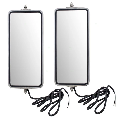 Universal West Coast Truck Set of Stainless Steel Side Mirror Heads 7x16 Heater