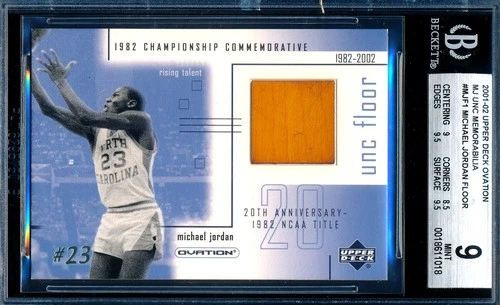 MICHAEL JORDAN 2001 UPPER DECK OVATION GAME USED UNC FLOOR BGS 9 MINT CARD #MJF1