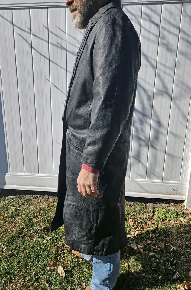 Gabardina Outbrook Chaqueta de Cuero Genuino Negra Larga Completa Foto 4 de 4